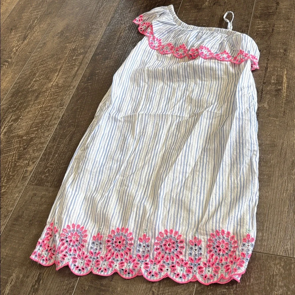 Vineyard Vines Blue & White Stripe One-Shoulder Dress with Pink Trim
